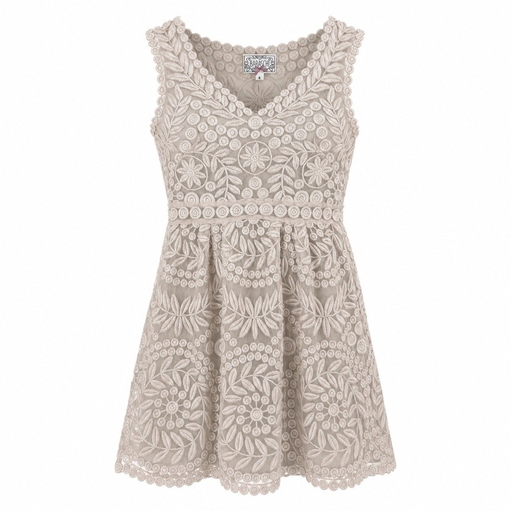 Baraschi Dress Womens Size 4 Beige Embroidered Mesh Boho Cottagecore (NO SLIP)